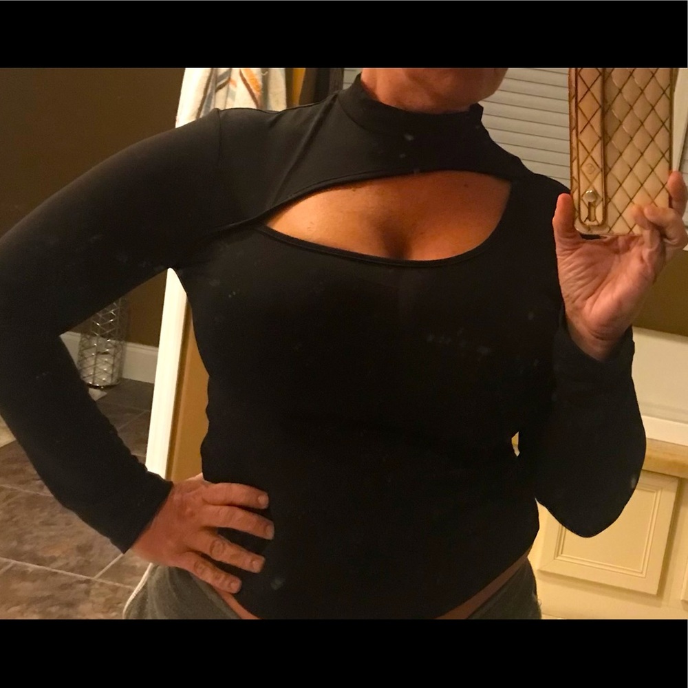 NWOT Black spandex sexy long sleeve shirt